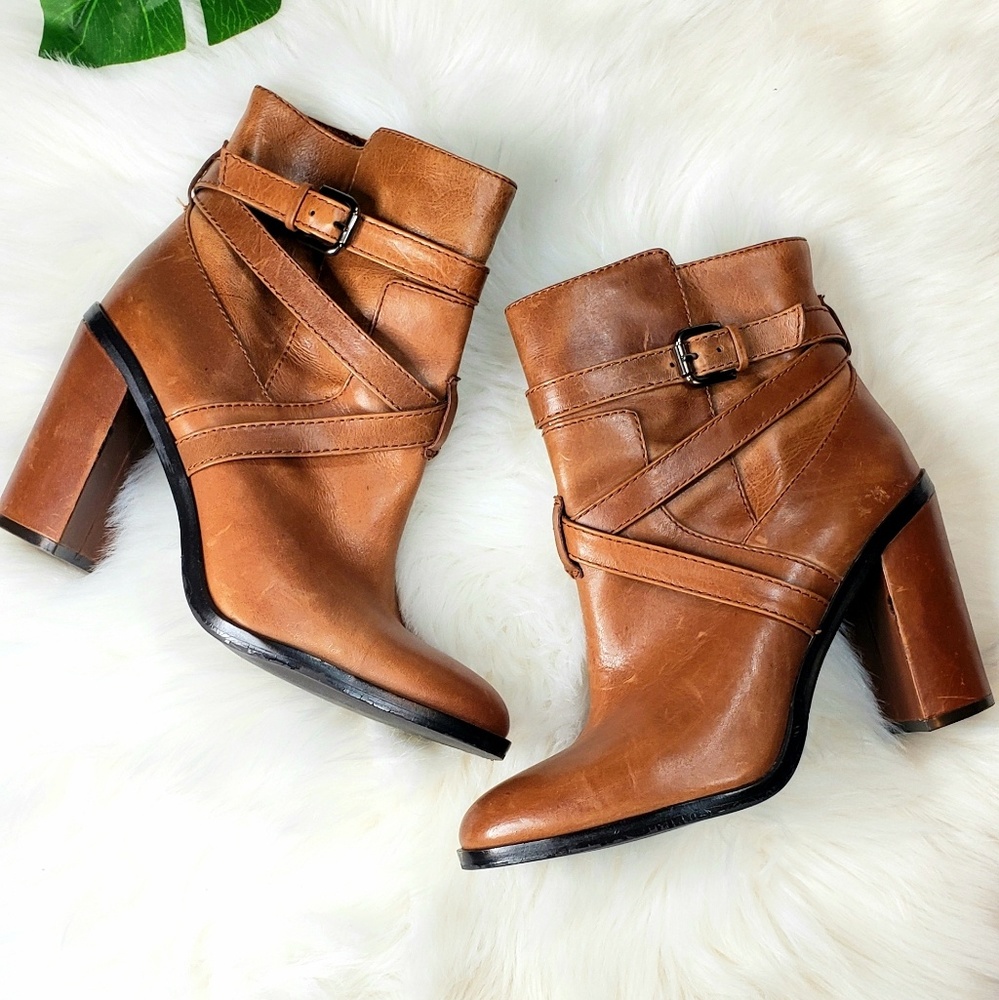 Vince Camuto Brown Ankle Booties with Buckle Detail